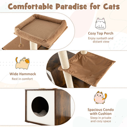53 Inch Cat Tree with Condo and Swing Tunnel-Brown