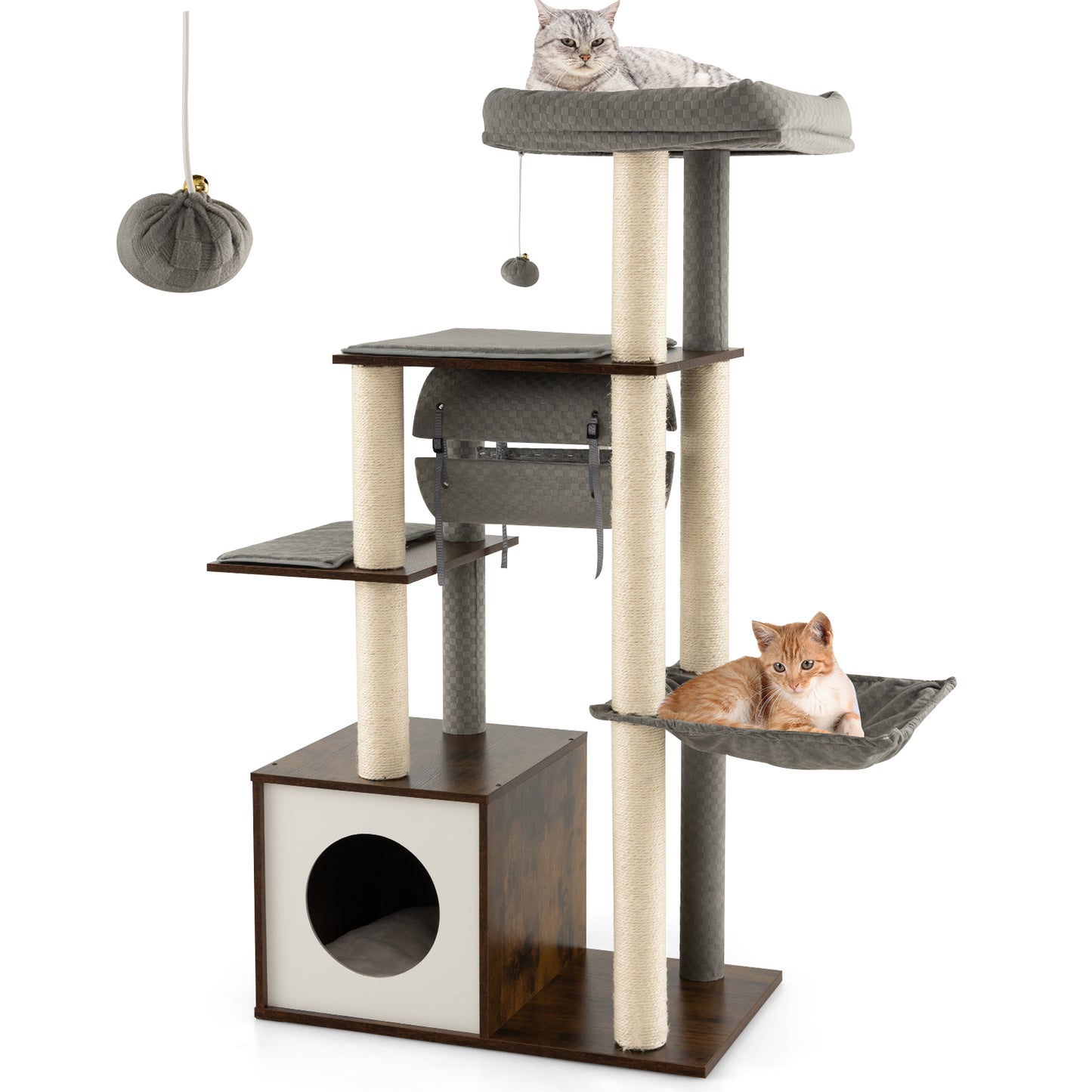 53 Inch Cat Tree with Condo and Swing Tunnel-Gray