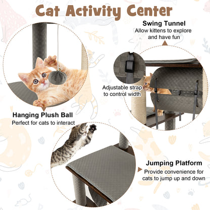 53 Inch Cat Tree with Condo and Swing Tunnel-Gray