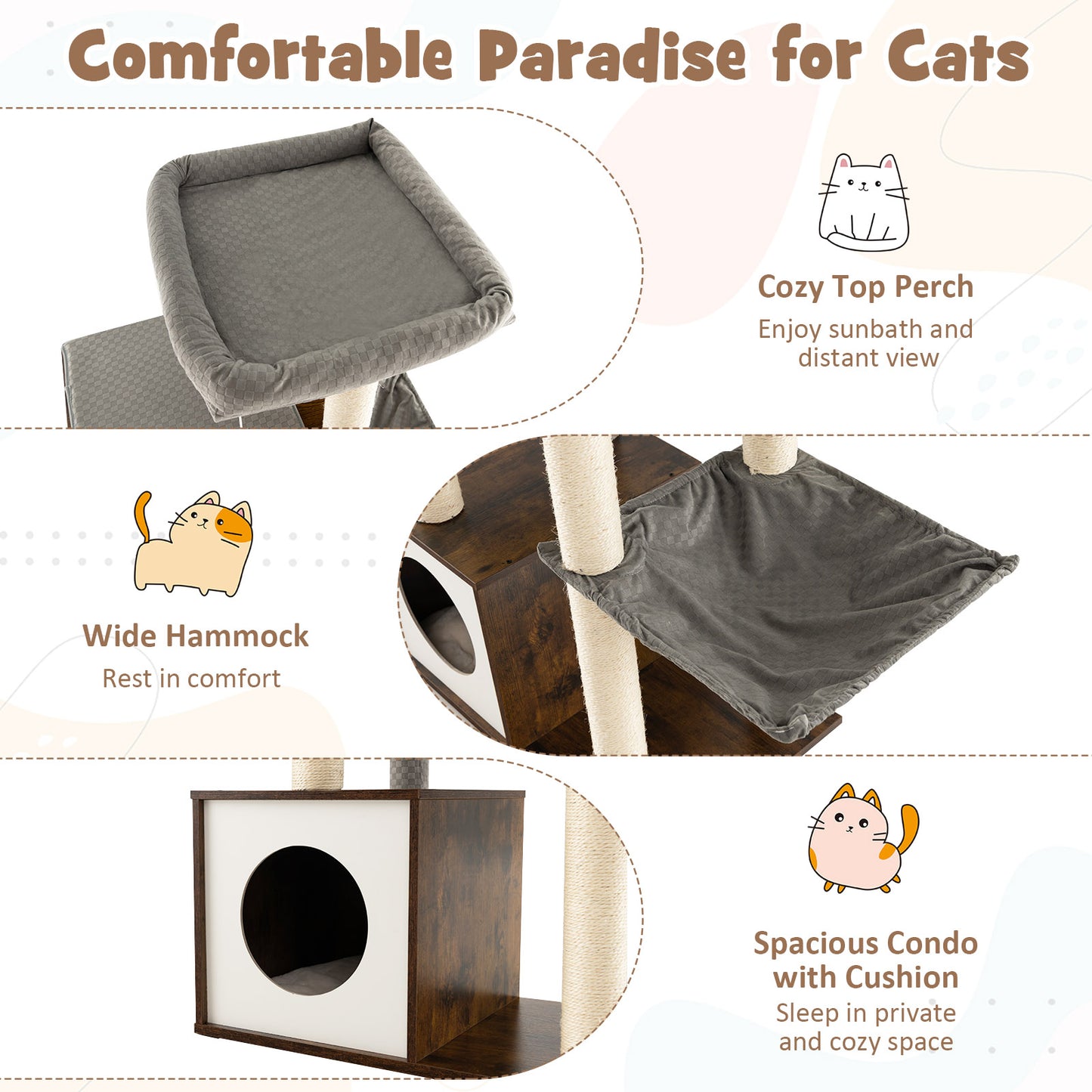 53 Inch Cat Tree with Condo and Swing Tunnel-Gray