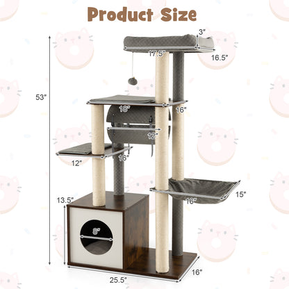 53 Inch Cat Tree with Condo and Swing Tunnel-Gray