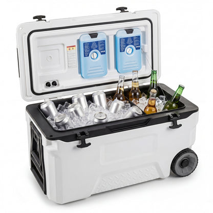 53 Quart Rolling Cooler with Wheels and Fish Ruler