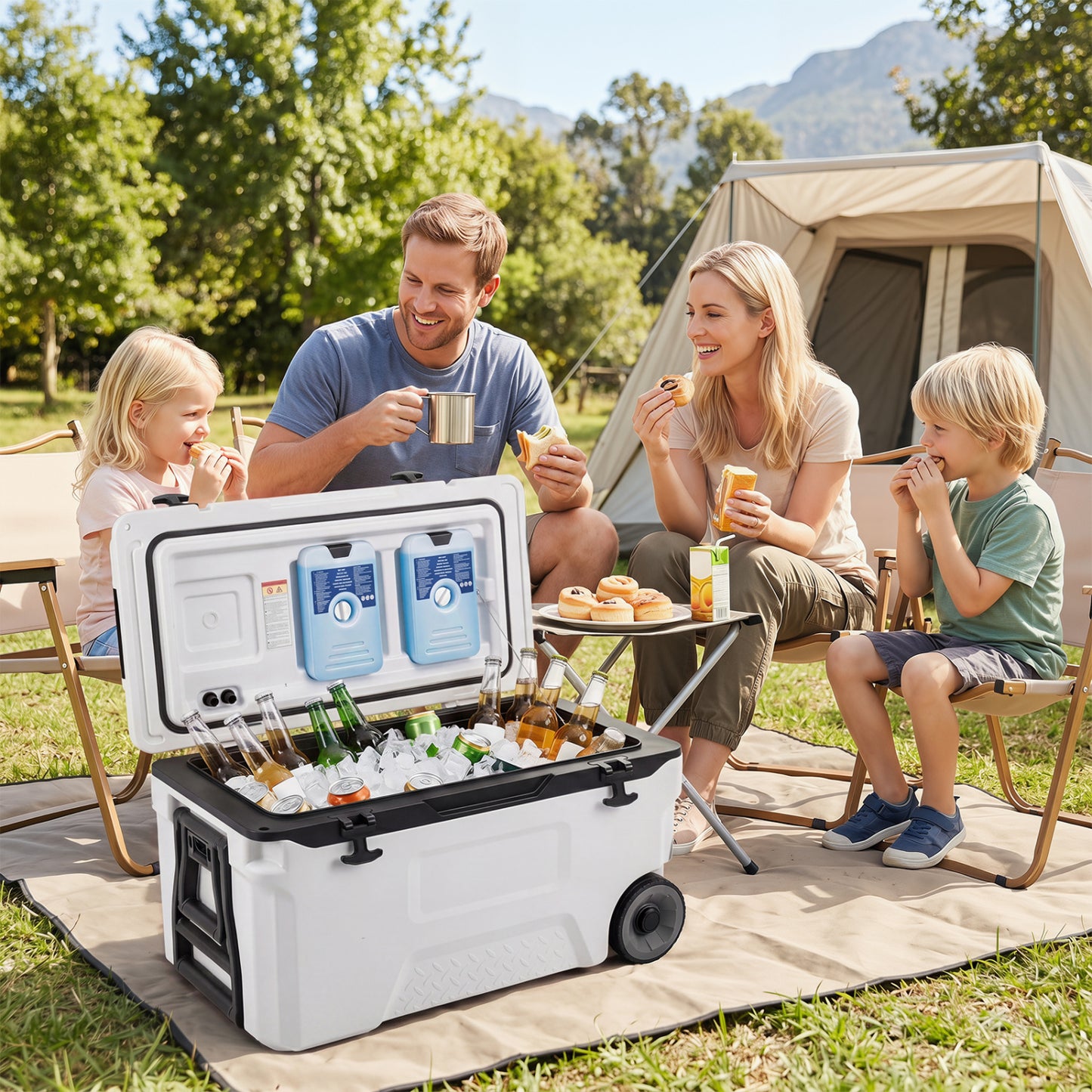 53 Quart Rolling Cooler with Wheels and Fish Ruler