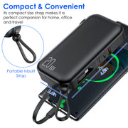10000mAh Portable Charger with US Plug 3 Inbuilt Cables