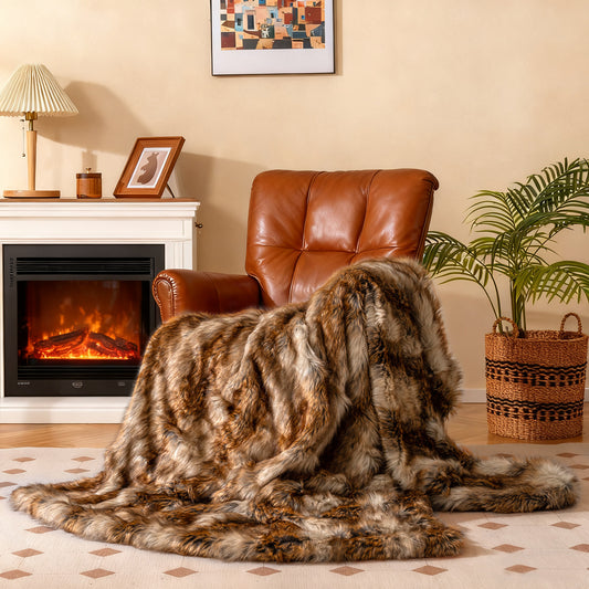 540GSM Soft Plush Fuzzy Luxury Faux Raccoon Fur Blanket for Bed-M