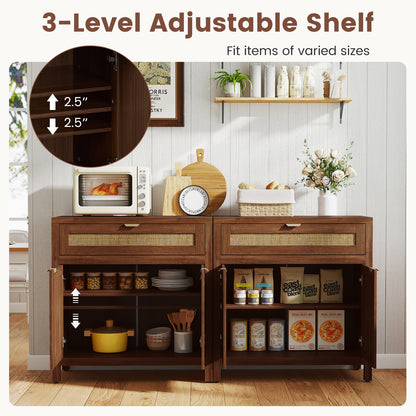 Sideboard Storage Cabinet with Rattan Doors and Drawer-Brown