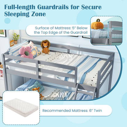 Twin Over Full Bunk Bed Low Floor Bunk Bed Frame-Gray
