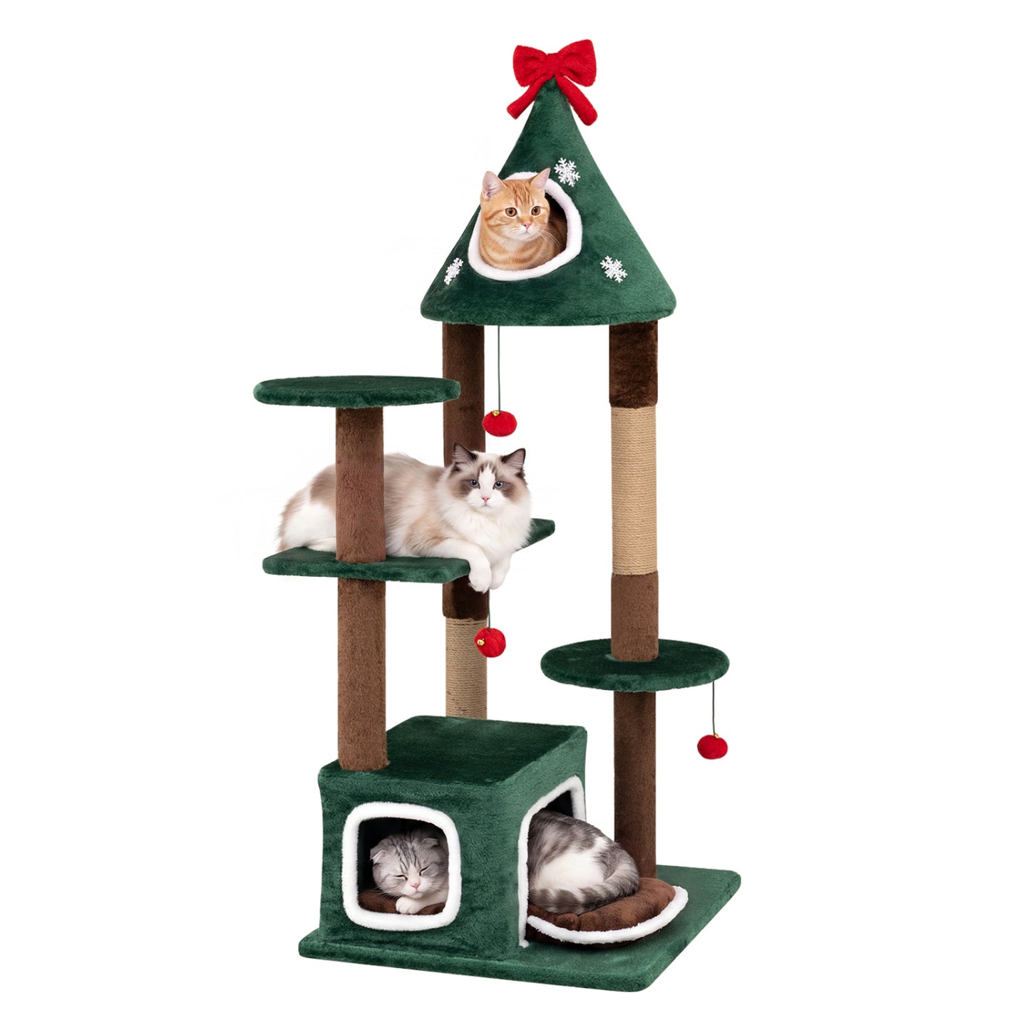 54" Christmas Cat Tree with 2 Condos & Scratching Post