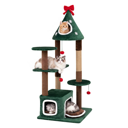 54" Christmas Cat Tree with 2 Condos & Scratching Post