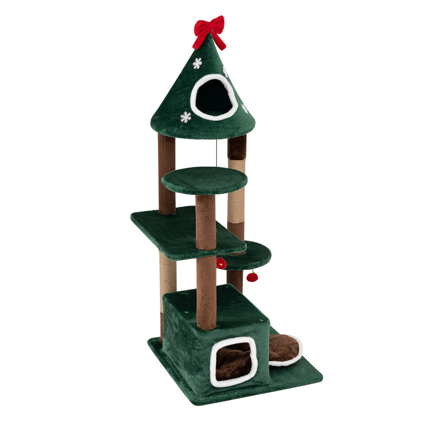 54" Christmas Cat Tree with 2 Condos & Scratching Post