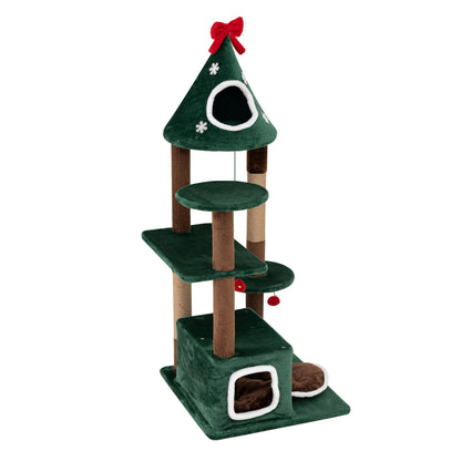 54" Christmas Cat Tree with 2 Condos & Scratching Post