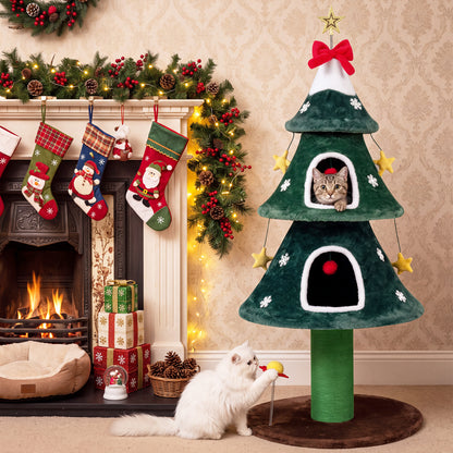 54-Inch Christmas Cat Tree with 2 Condos - Green