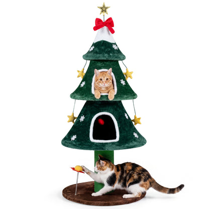 54-Inch Christmas Cat Tree with 2 Condos - Green