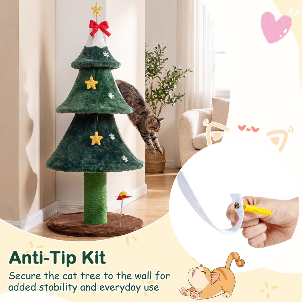 54-Inch Christmas Cat Tree with 2 Condos - Green