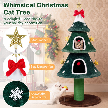 54-Inch Christmas Cat Tree with 2 Condos - Green