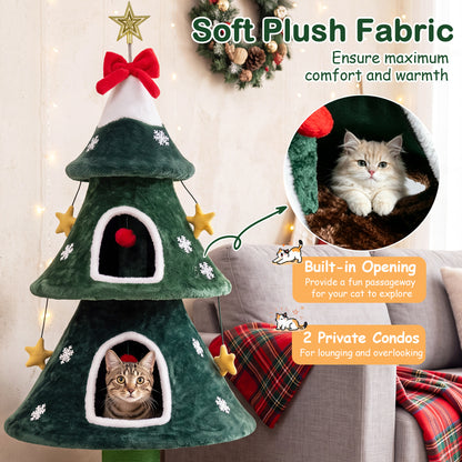 54-Inch Christmas Cat Tree with 2 Condos - Green