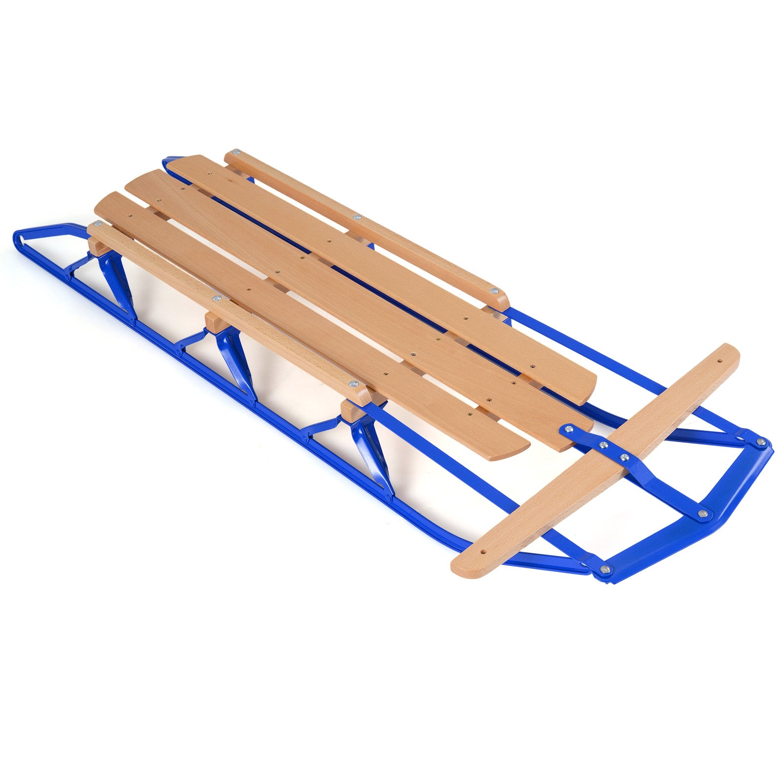 54 Inch Wood Snow Sled with Metal Runners and Steering Bar-Blue
