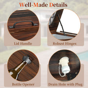 54 Quart Wooden Cooler Cart for Patio Rolling Ice Chest with Shelves-Brown