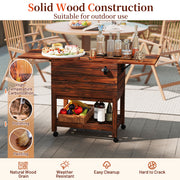 54 Quart Wooden Cooler Cart for Patio Rolling Ice Chest with Shelves-Brown