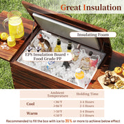 54 Quart Wooden Cooler Cart for Patio Rolling Ice Chest with Shelves-Brown