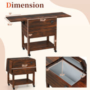 54 Quart Wooden Cooler Cart for Patio Rolling Ice Chest with Shelves-Brown