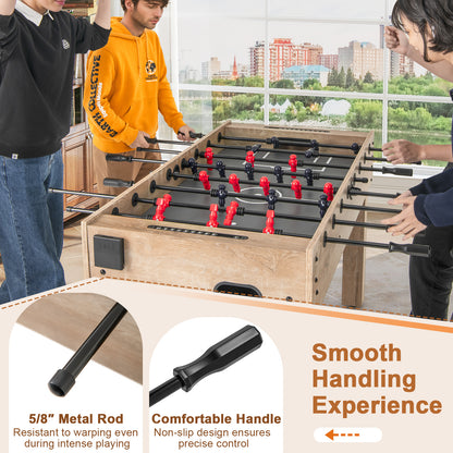 54 Inches Full Size Foosball Table with Legs 2 Balls and 2 Foldable Cup Holders for Kids Teens Adults-Natural