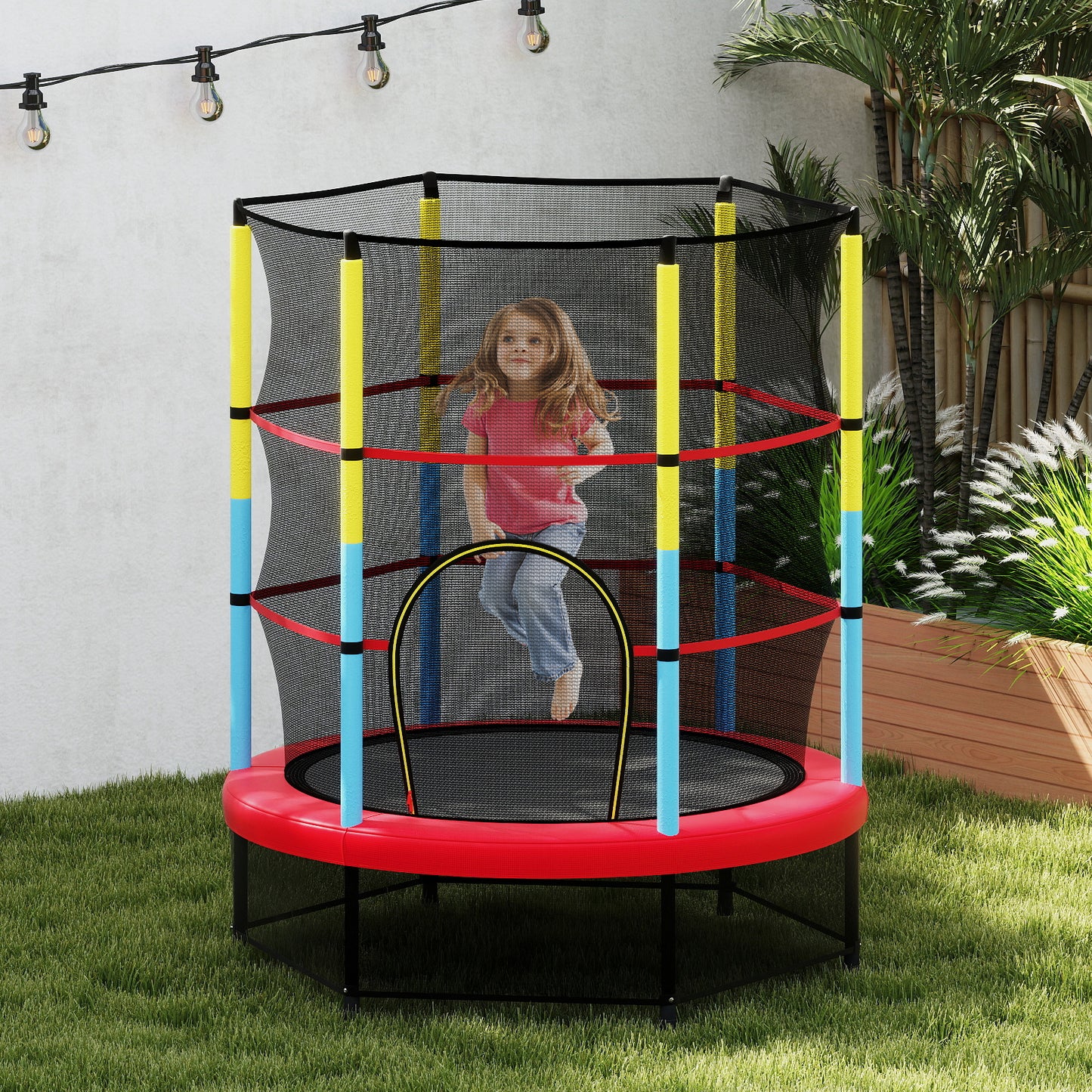 55 Inch Mini Trampoline for Kids with Safety Enclosure Net for Indoor Outdoor