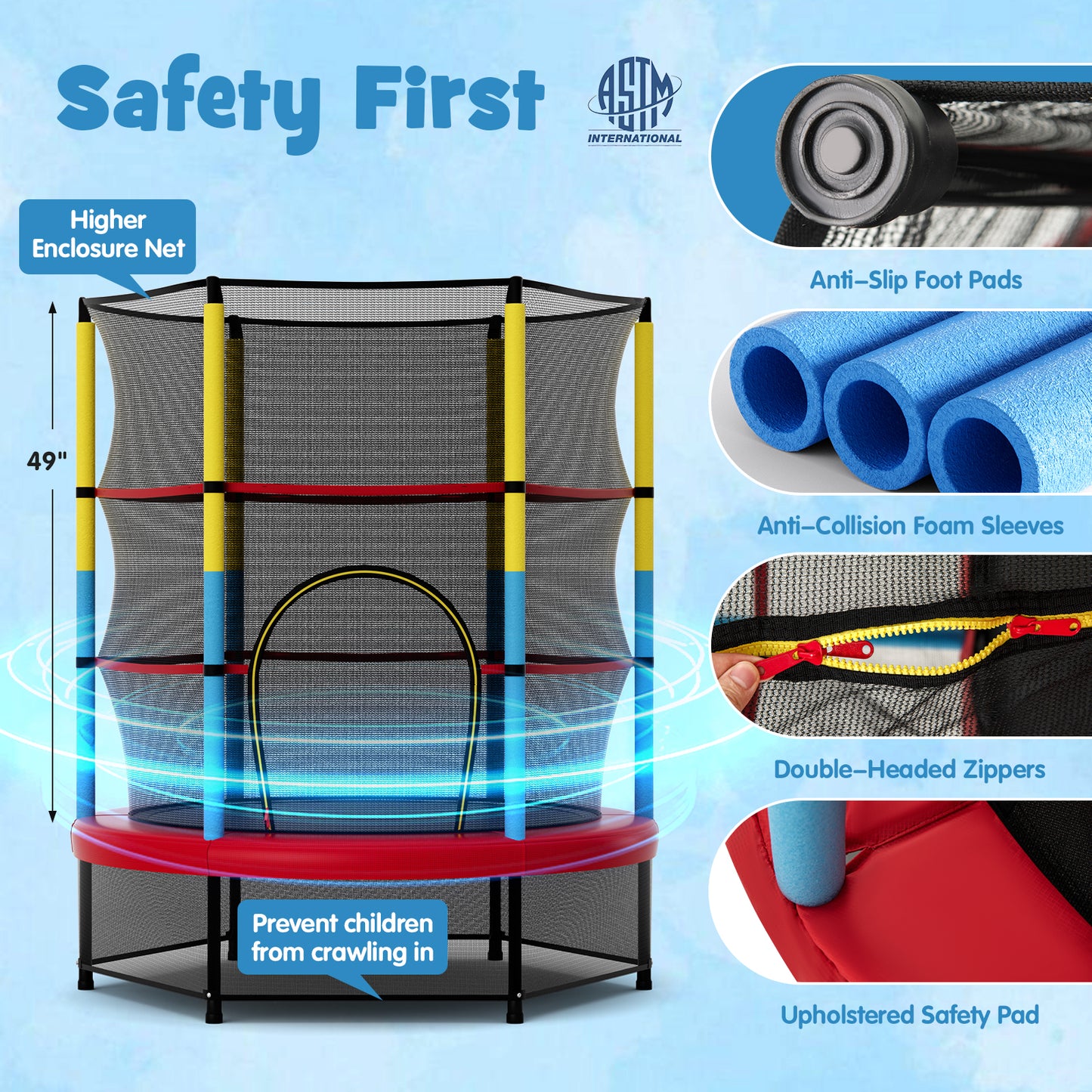 55 Inch Mini Trampoline for Kids with Safety Enclosure Net for Indoor Outdoor