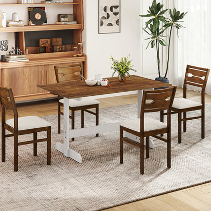 55 Inch Dining Table for 4-6 People Rectangular Kitchen Table with Solid Wood Trestle Base-Walnut