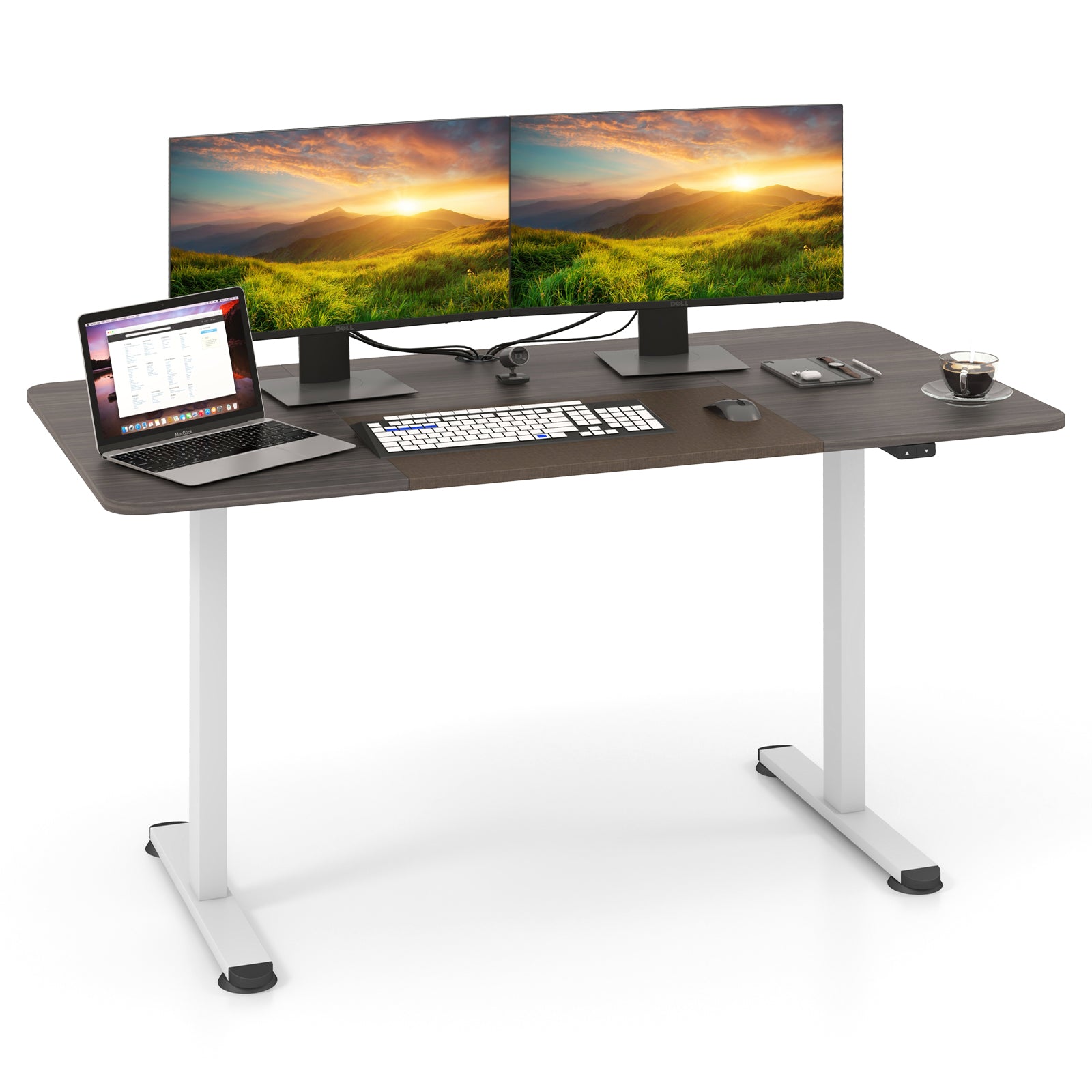 55 Inch Electric Standing Desk Adjustable with Cable Management Hole-Beige - Gray