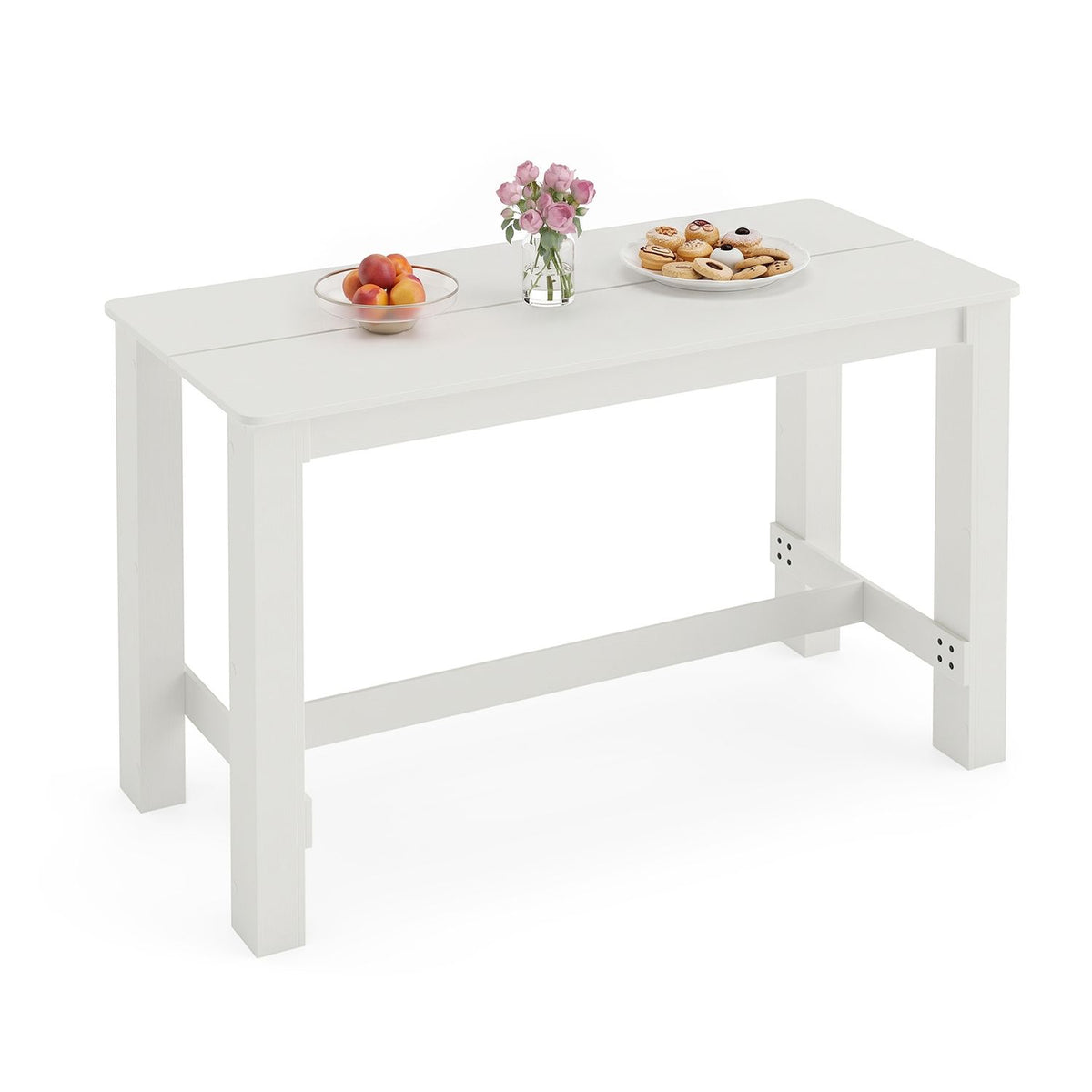 55 Inch Rectangular Farmhouse Kitchen Table for 4-6 People-White