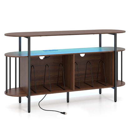 55” Record Player Stand with LED Lights and Power Outlets for Living Room