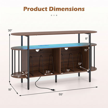 55” Record Player Stand with LED Lights and Power Outlets for Living Room