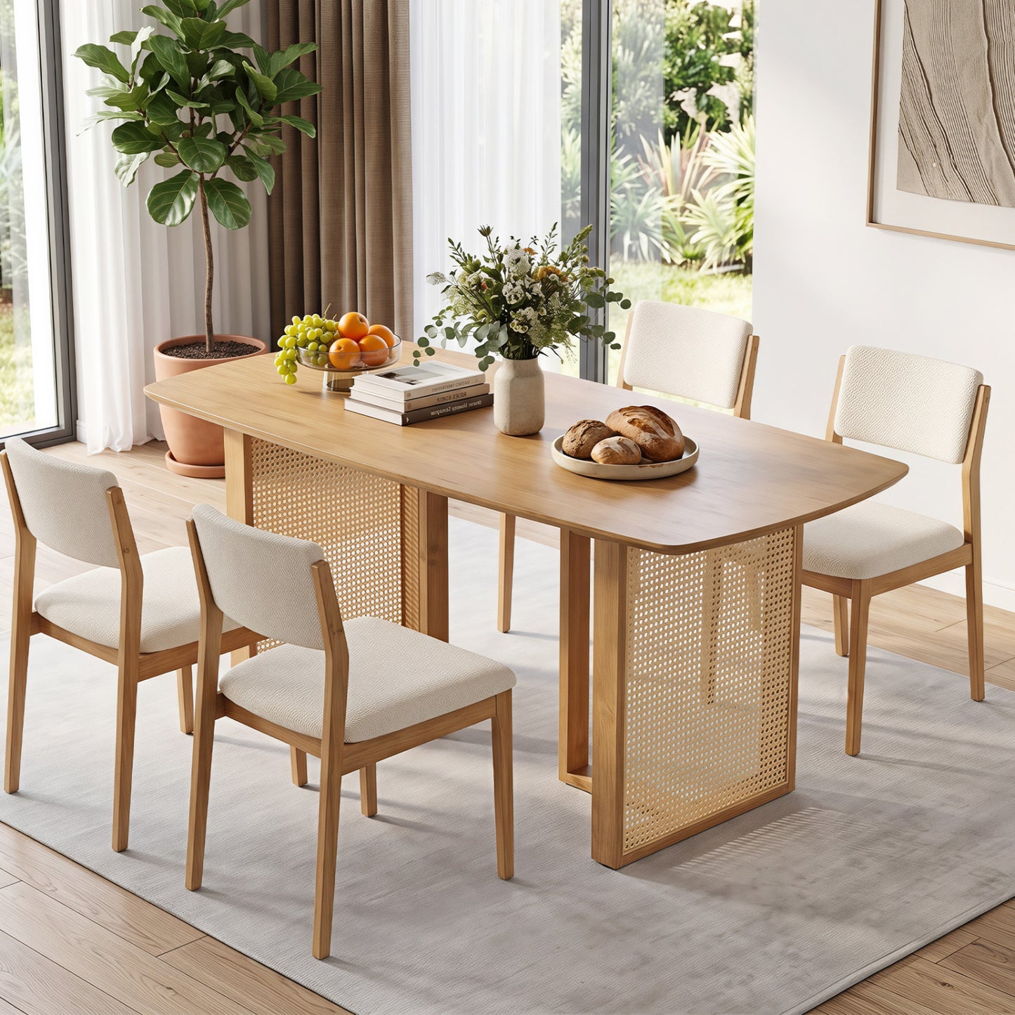 55" Dining Table Set with 2 Benches for 4 People