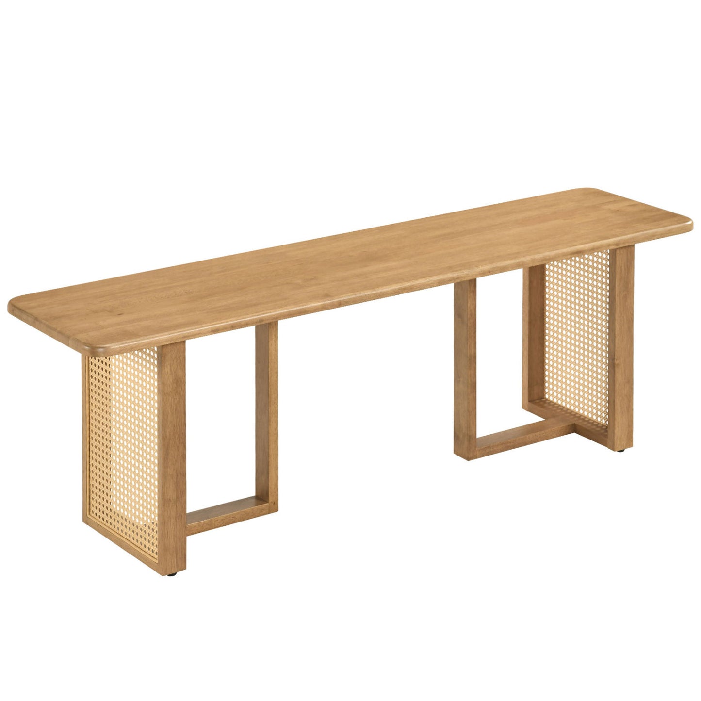 55" Rubber Wood Dining Bench with Rattan Legs