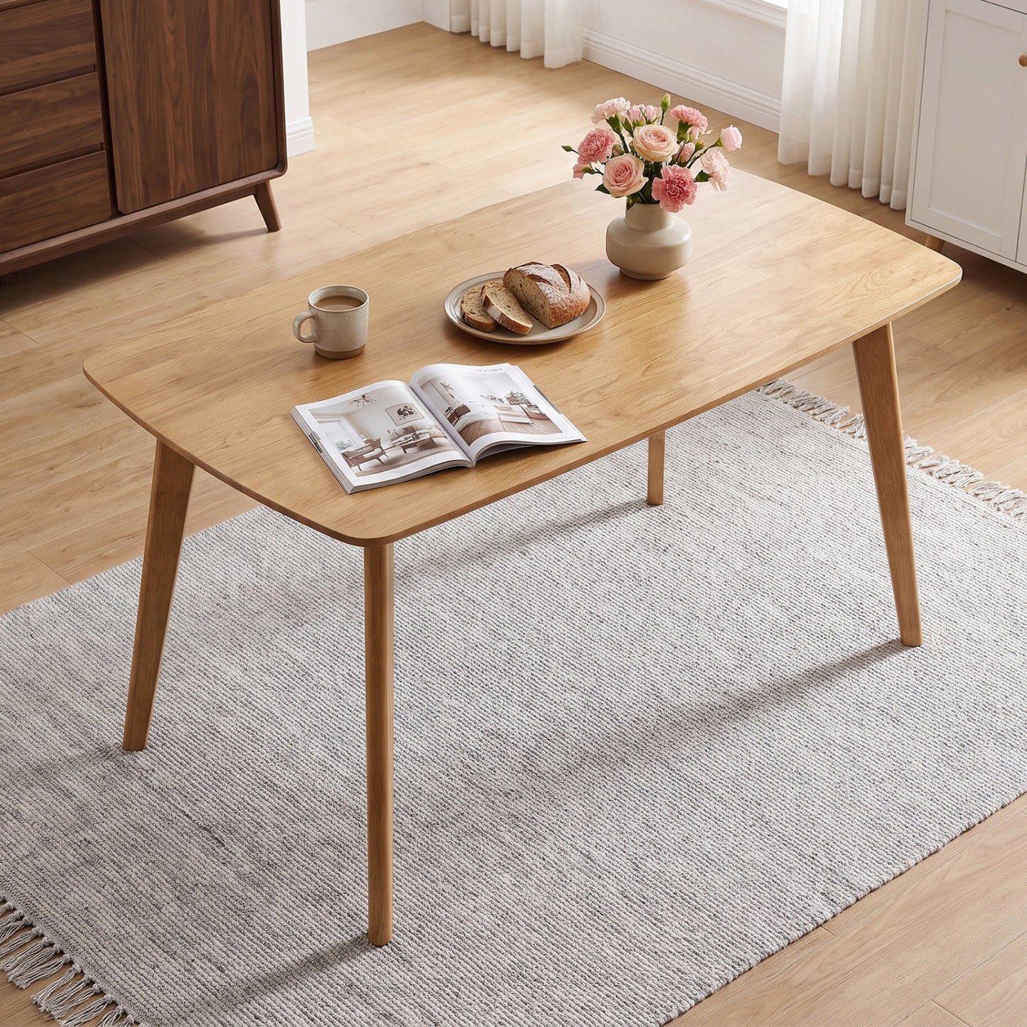 55" Solid Wood Dining Table for 4-6 People