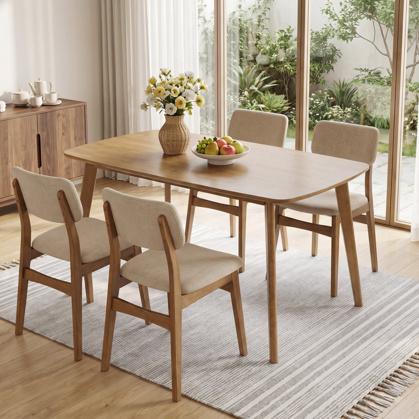 55" Solid Wood Dining Table for 4-6 People