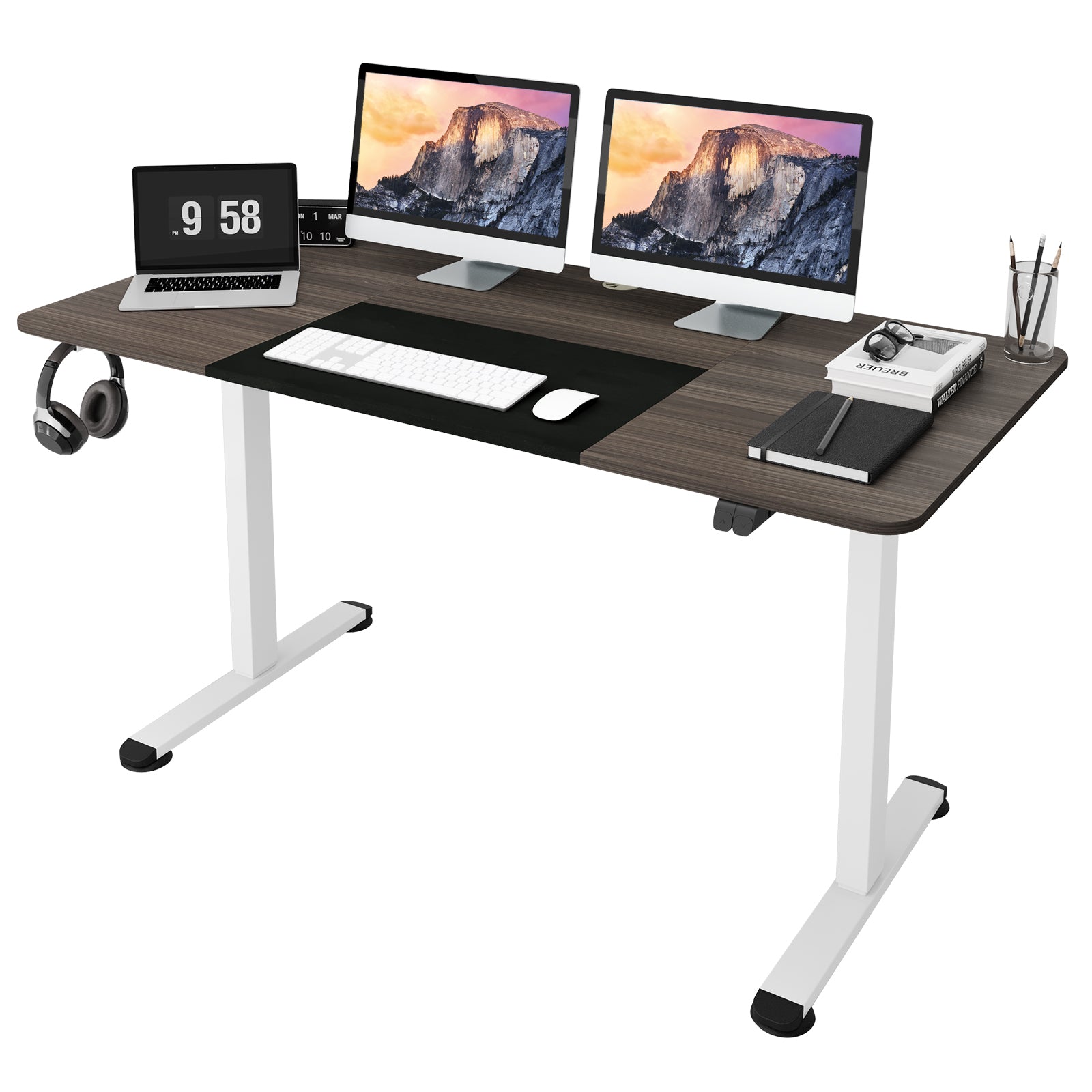 55 Inch Electric Standing Desk Adjustable with Cable Management Hole-Beige - Dark Gray