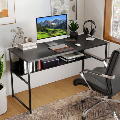 55 x 24 inch Computer Desk with Power Outlets and USB Ports-Black