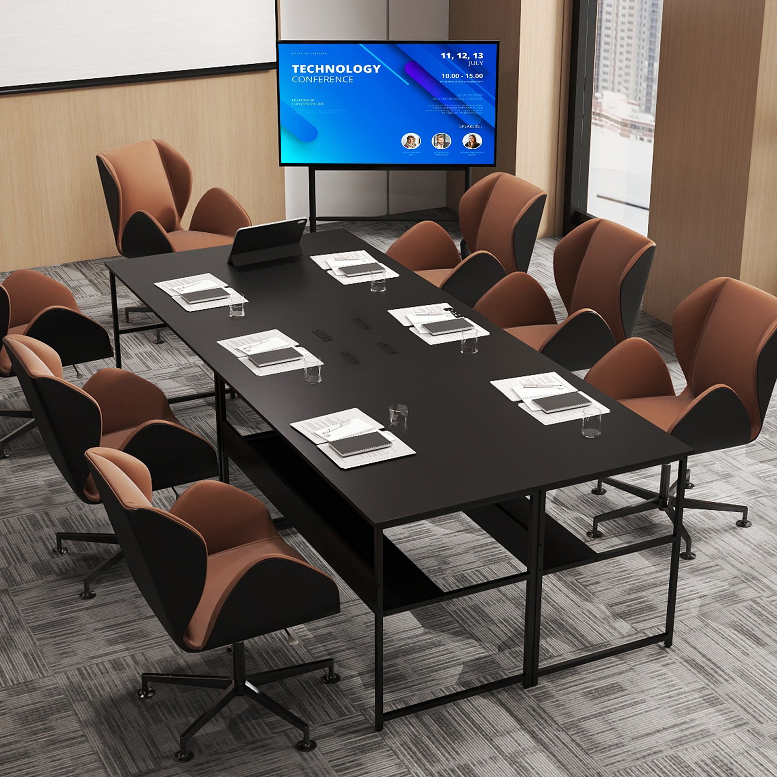 55 x 24 inch Computer Desk with Power Outlets and USB Ports-Black