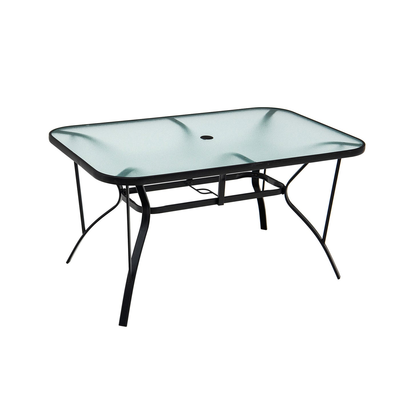55 x 35 Inch Patio Dining Rectangle Tempered Glass Table with Umbrella Hole