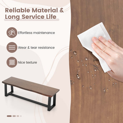 56.5 Inches Wood Dining Bench with Wavy Edge and Adjustable Footpads-Coffee