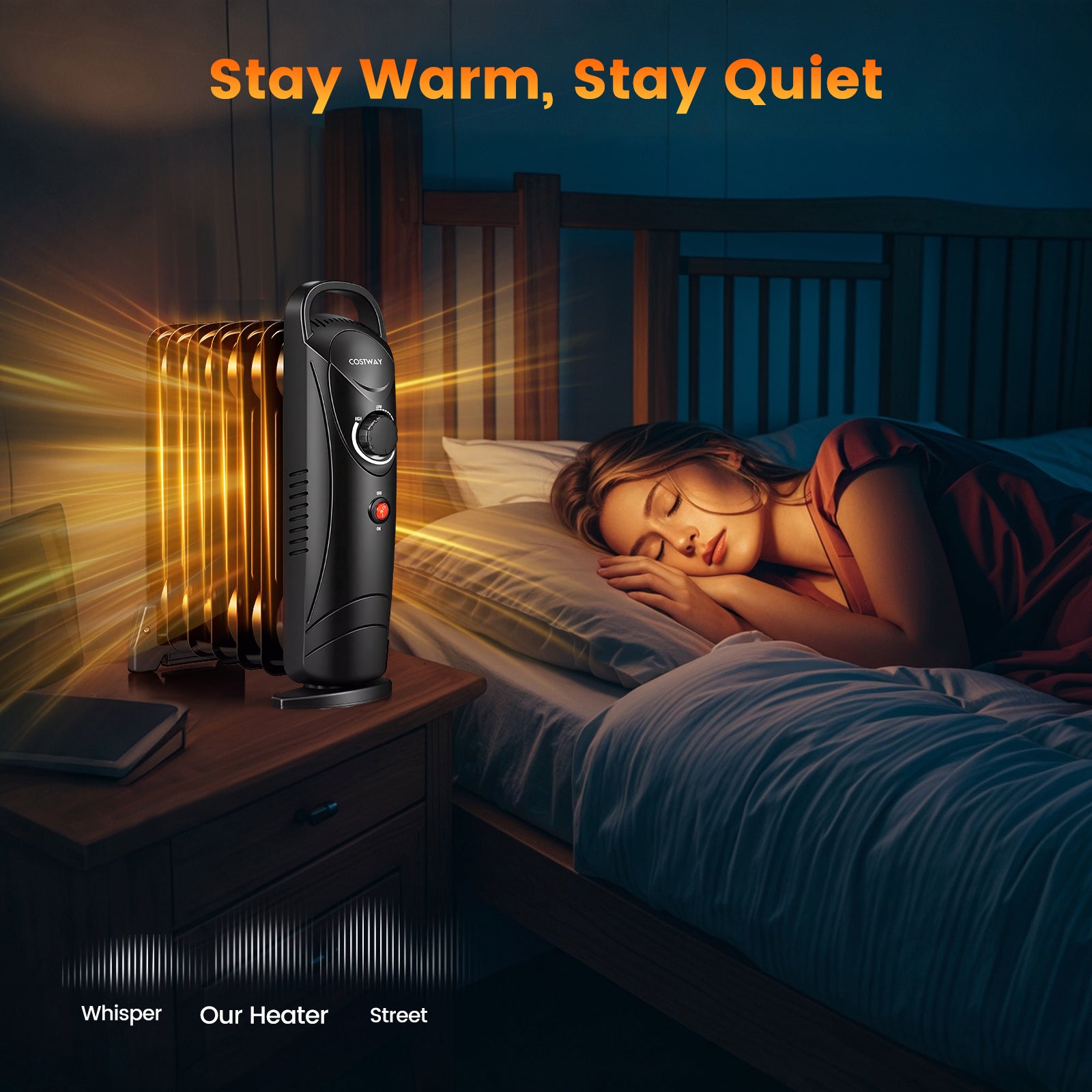 700W Electric Oil Filled Radiator Heater with Adjustable Thermostat-Black