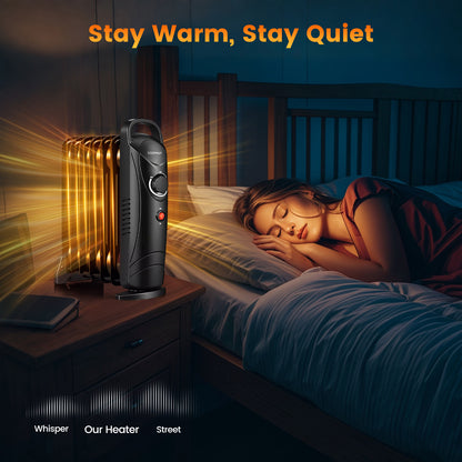 700W Electric Oil Filled Radiator Heater with Adjustable Thermostat-Black