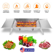 3 In 1 Foldable Charcoal Grill Fire Pit Slow Cooker 2-3 People Portable Camping Grill Stainless Steel BBQ Grill for Camping Tailgating Yard