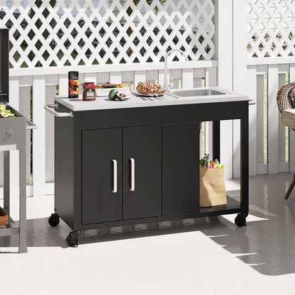 56 Inches Outdoor Grill Table with Sink and Stainless Steel Top-Black