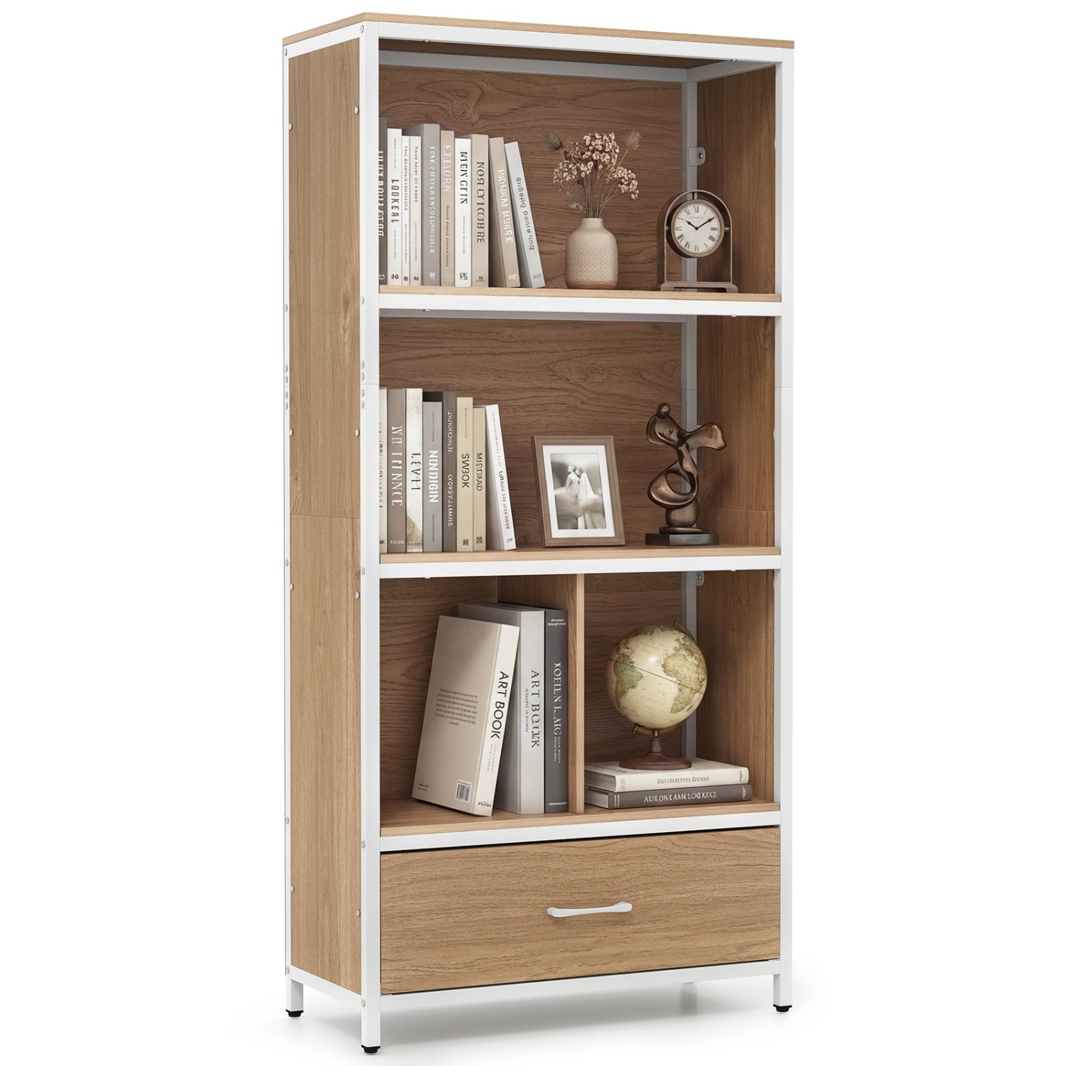 56" Tall Freestanding Bookcase with Drawer 5 Tier