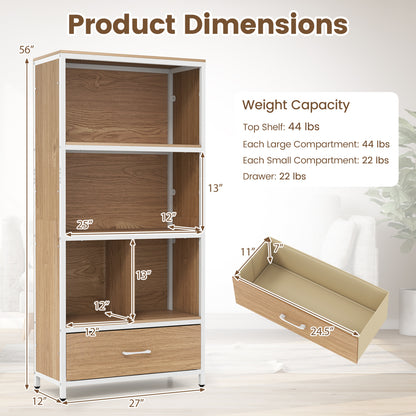 56" Tall Freestanding Bookcase with Drawer 5 Tier