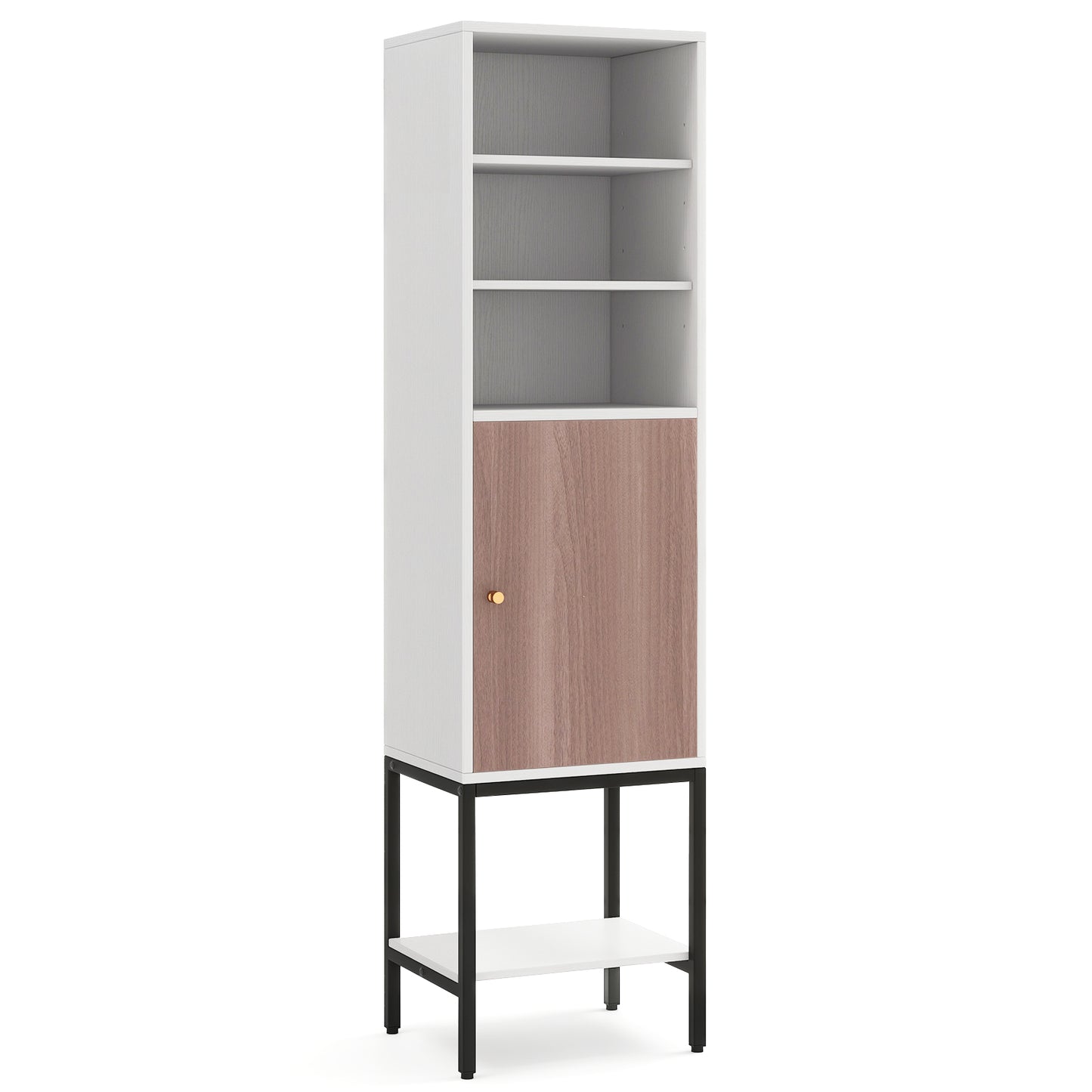 57 Inch Bathroom Tall Cabinet with 1 Door and 4 Shelves Narrow Storage Unit-White - White