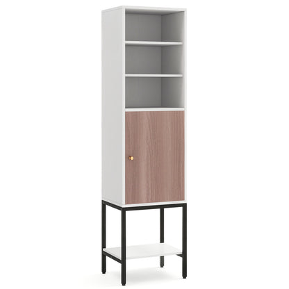 57 Inch Bathroom Tall Cabinet with 1 Door and 4 Shelves Narrow Storage Unit-White - White